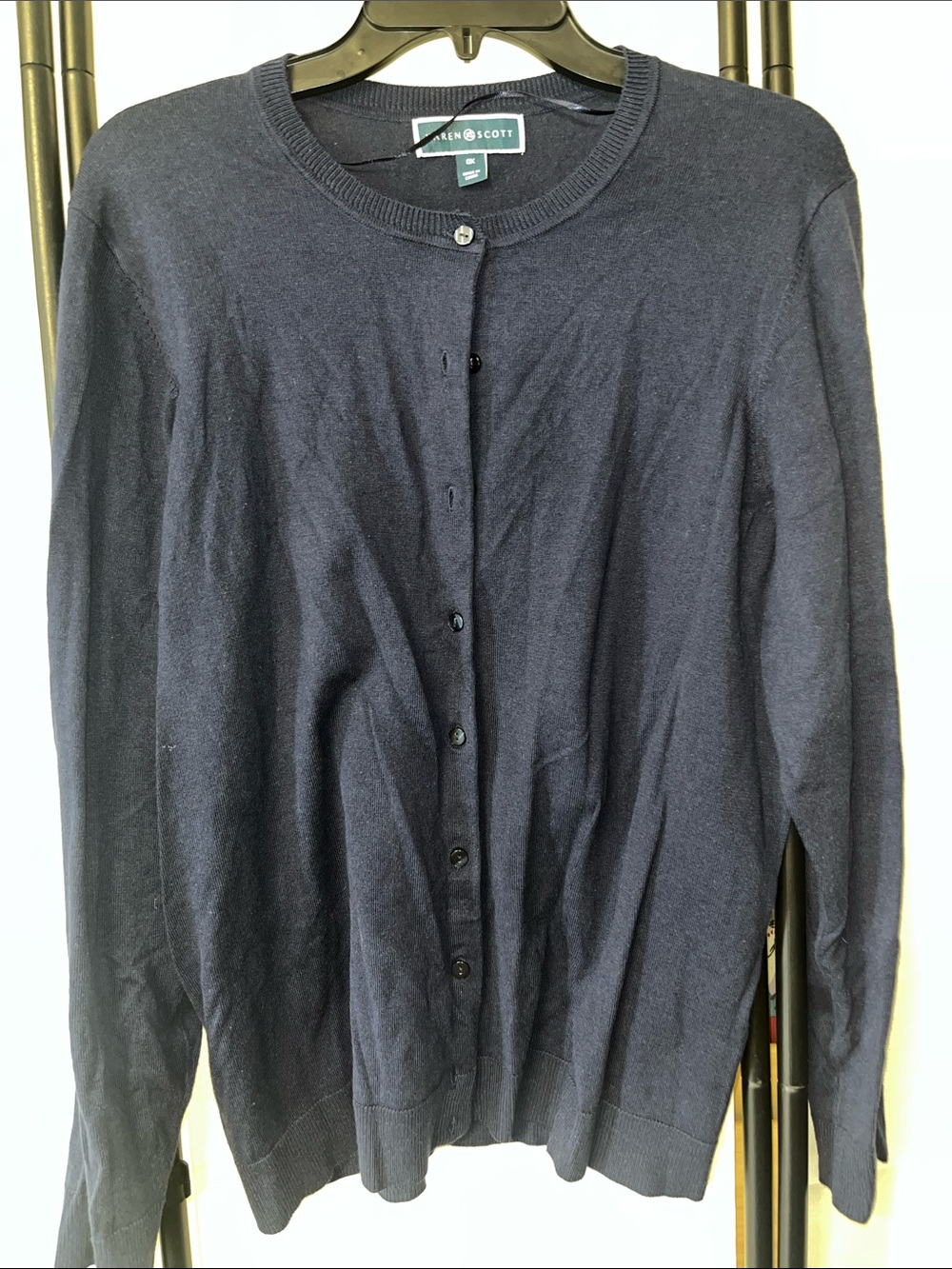 Karen Scott CL Women’s Navy Crewneck Button Cardigan Sweater